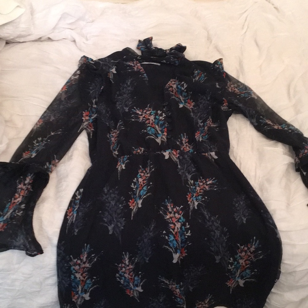 Mango Blue Sheer Floral Dress